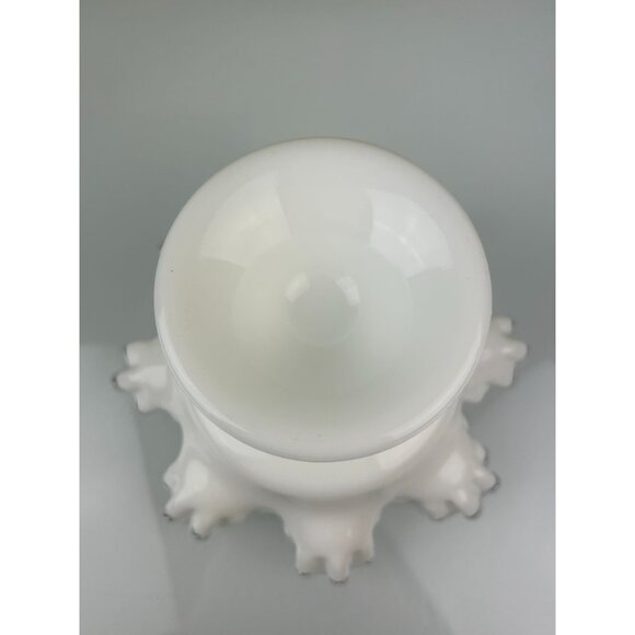 Fenton Silver Crest Pedestal Compote Bowl Clear Ribbon Ruffle White Milk Glass - Picture 10 of 13